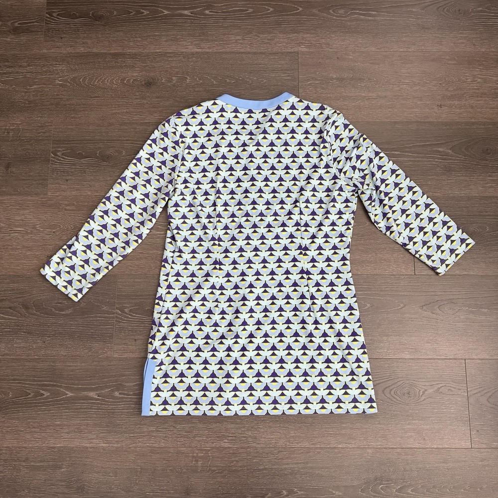 J McLaughlin Catalina Cloth Tunic Blouse Large Blue Yellow 3/4‎ Sleeve Luxury - Picture 3 of 7